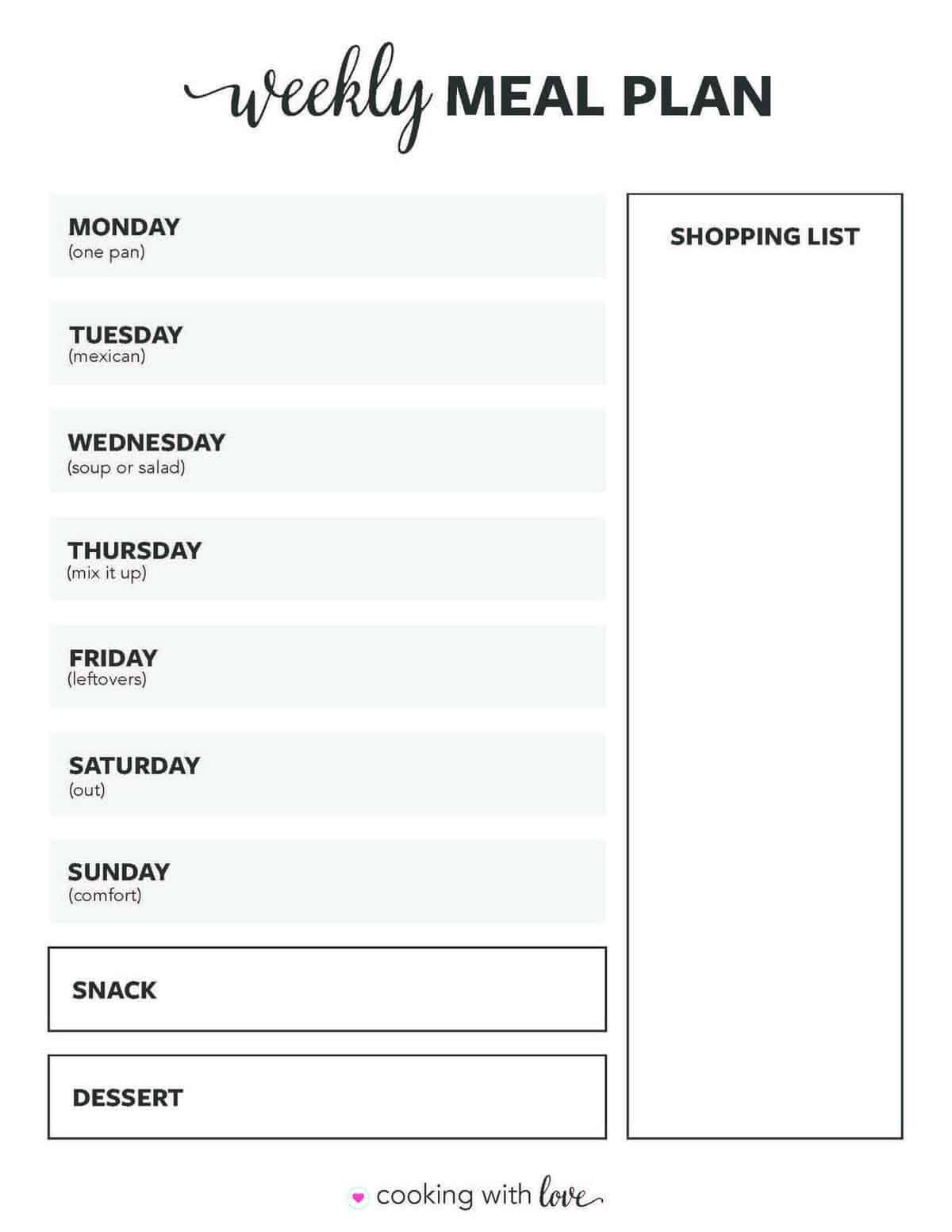 FREE Printable Weekly Meal Plan Templates - I Heart Naptime image.