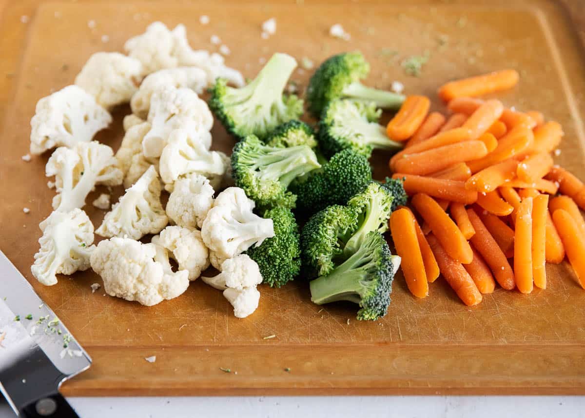 Vegetables on cutting board.