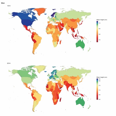 Height of men across the globe in 1914 and 2014