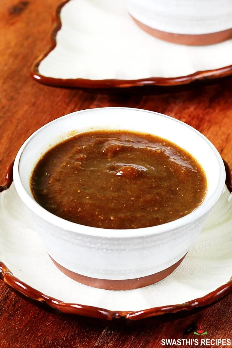 tamarind chutney also known as imli chutney served in a bowl