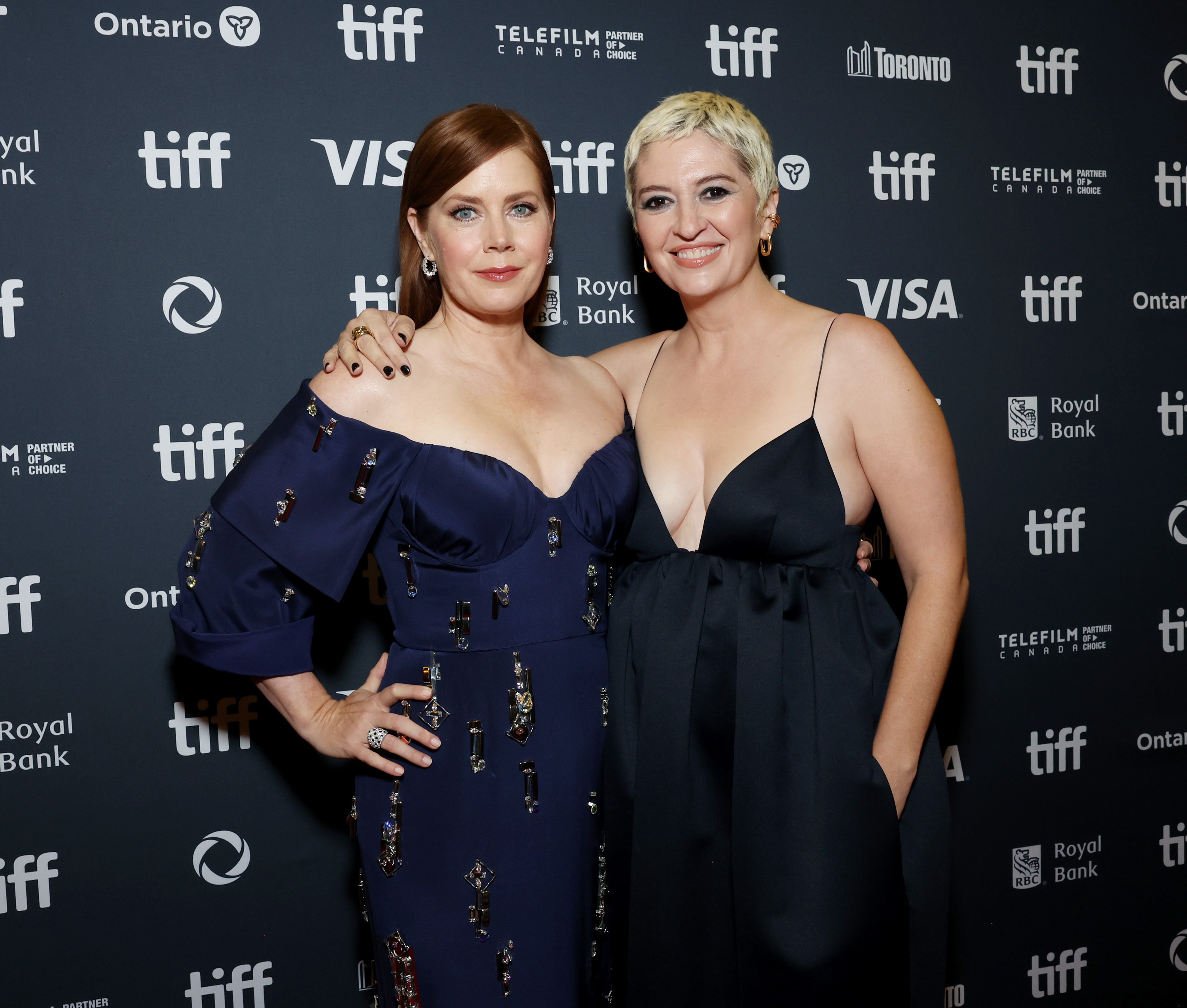 TORONTO, ONTARIO - SEPTEMBER 07: (L-R) Amy Adams and Marielle Heller attend the premiere of "Nightbitch" during the 2024 Toronto International Film Festival at Princess of Wales Theatre on September 07, 2024 in Toronto, Ontario.  (Photo by Monica Schipper/Getty Images)