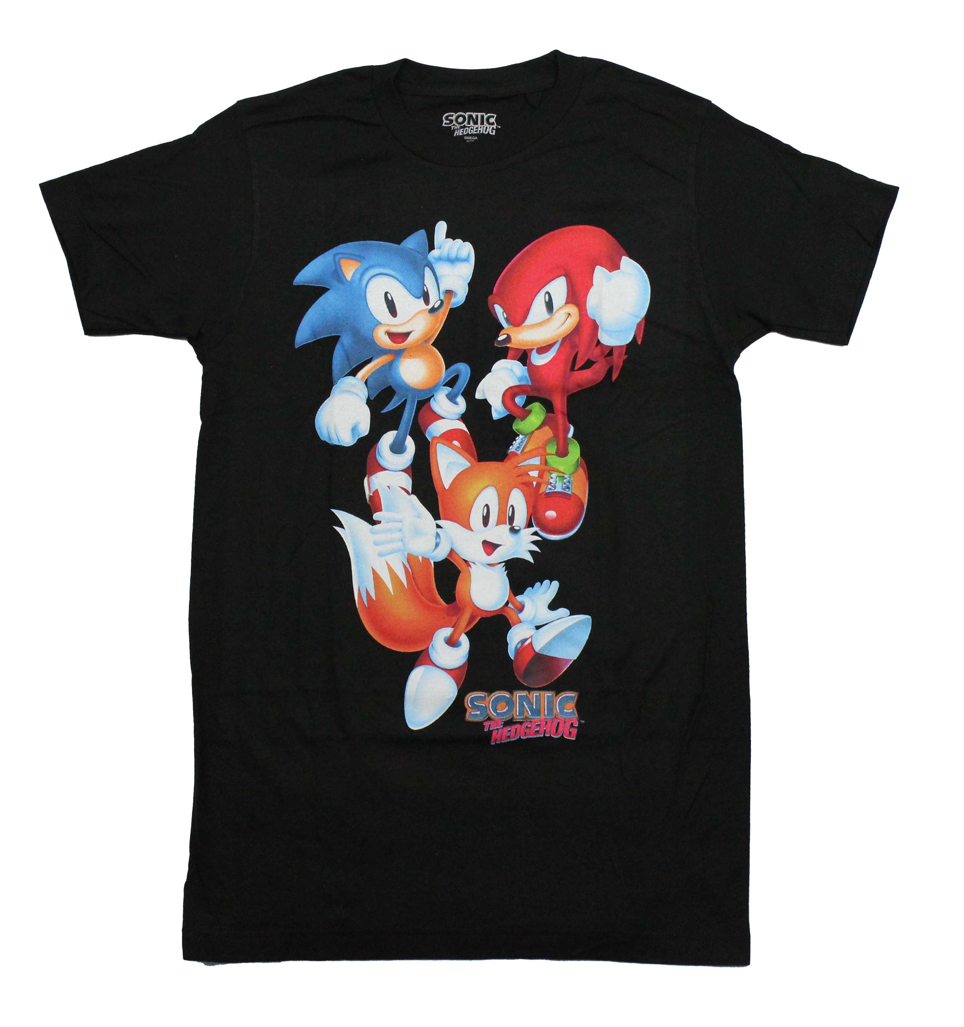 Sonic the Hedgehog Mens T-Shirt - Sonic, Spike and Tails Above Name