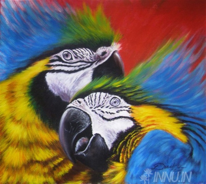 Couple Parrot Art by Dinak Divakaran Sale Innu Art Gallery