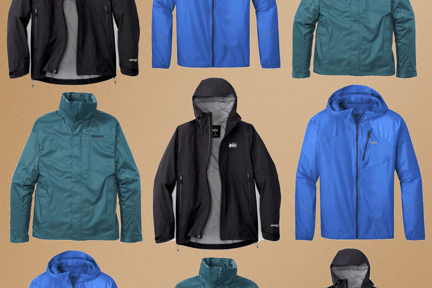 a collage of the best rain jackets for men on a blue background