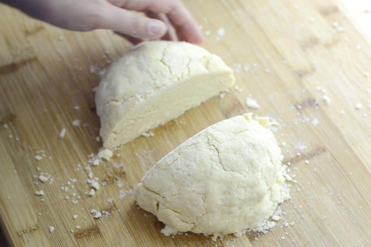 Cutting the pastry dough in half