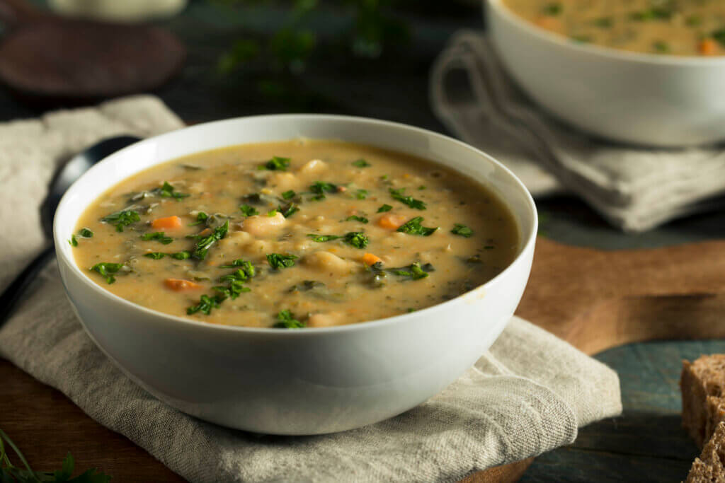 Homemade White Bean Soup with Parsley and Bread