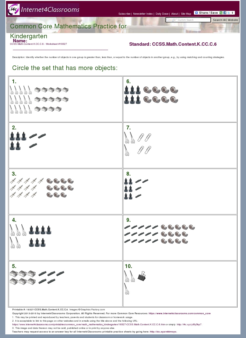 Common Core Math Worksheet