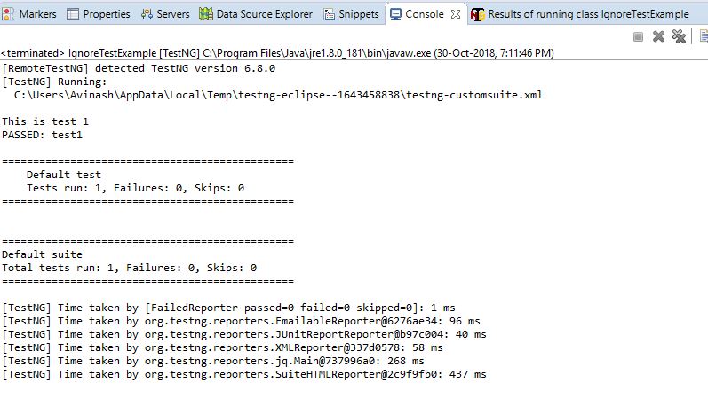 Ignore tests TestNG Console