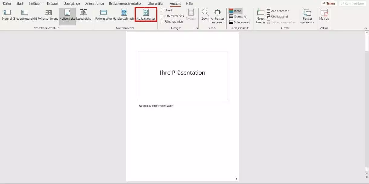 PowerPoint: Notizenmaster öffnen