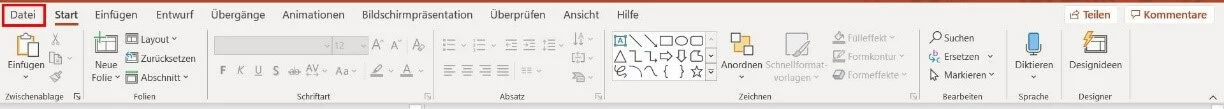 PowerPoint: Registerkarte „Datei“ in der Menüleiste