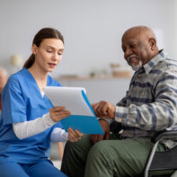 nurse explain the medication to her patient