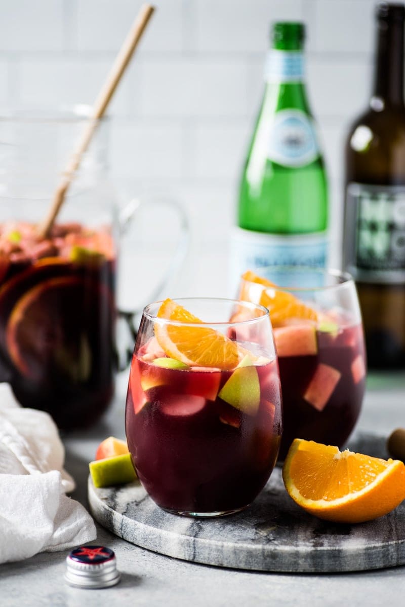 Sangria recipe made with red wine and fruits in a glass