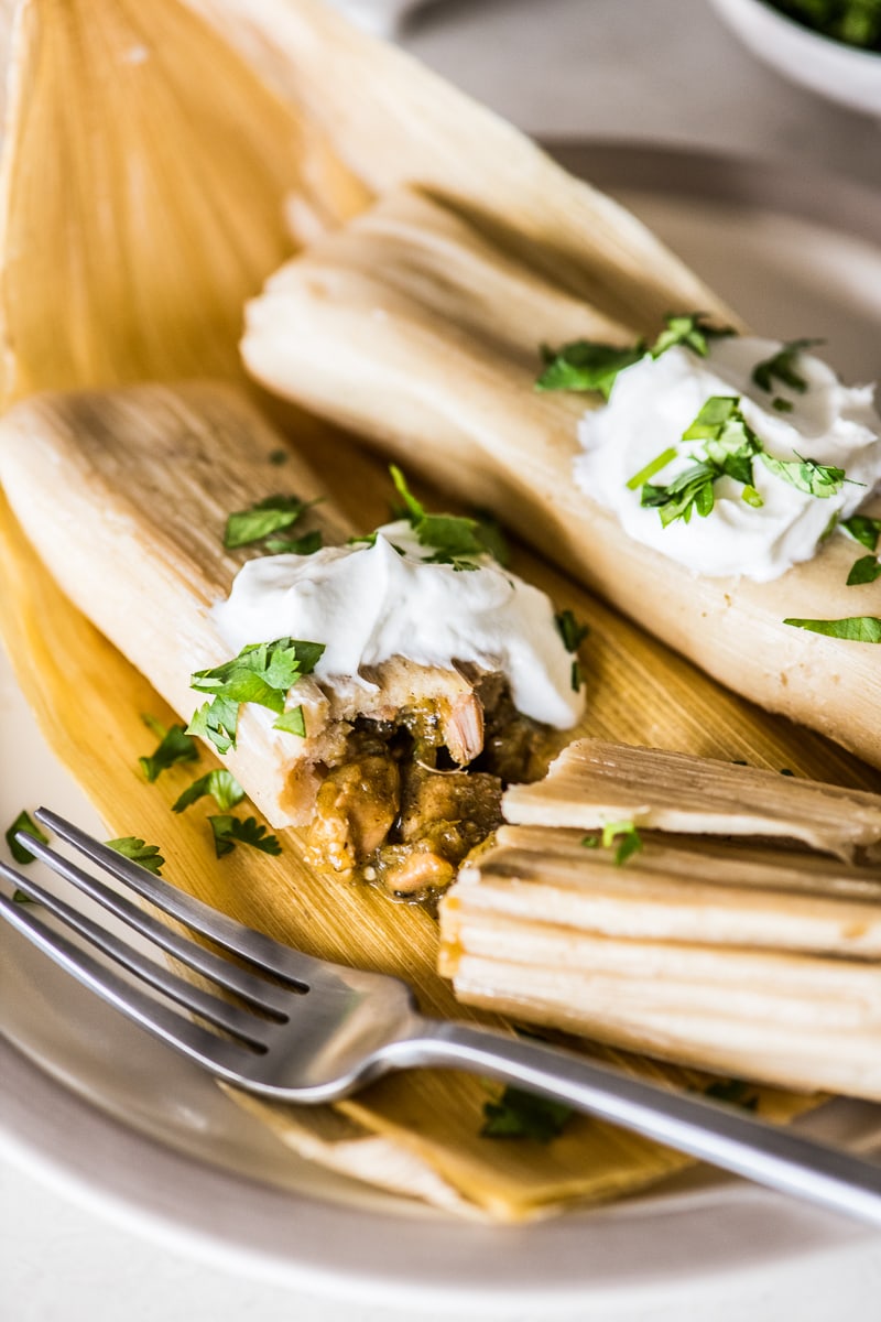 Chicken tamales with green chile filling