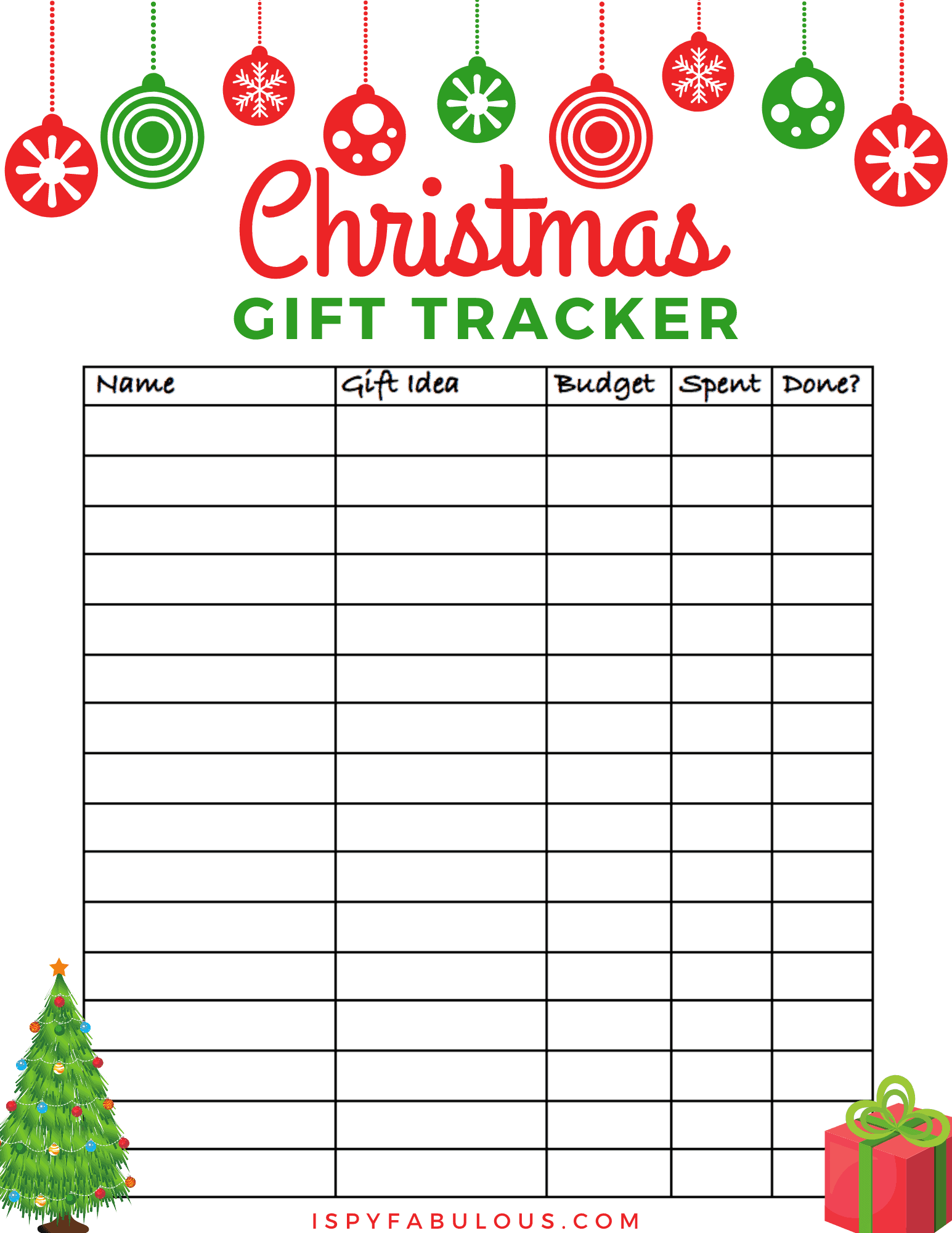 Christmas Gift Tracker Printable