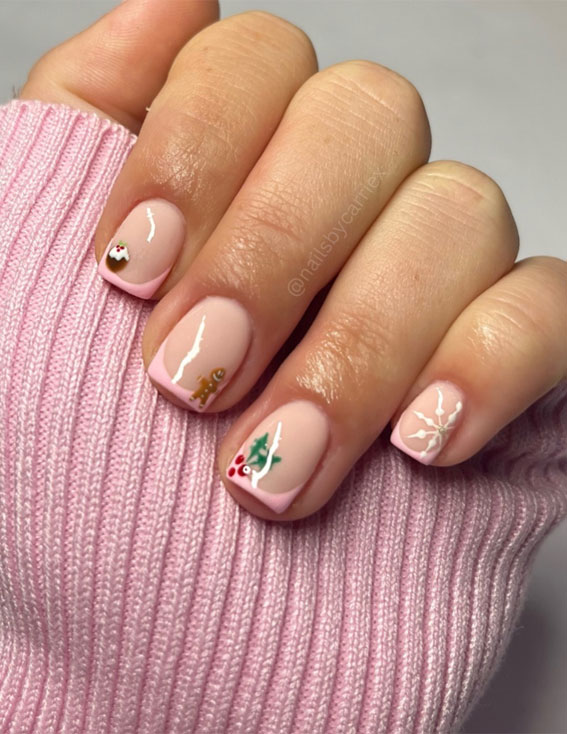 Festive Elegance in Christmas Nail Art : Pick n Mix Festive + Pink French Tip Nails