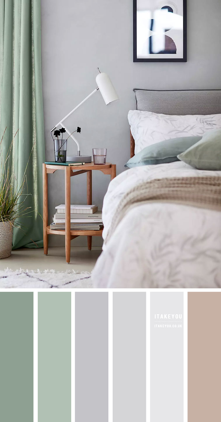 Light Grey Bedroom with Sage Accents