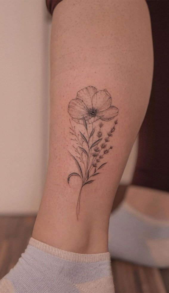 30+ Beautiful Flower Tattoo Ideas : Lavender & Poppy Tattoo