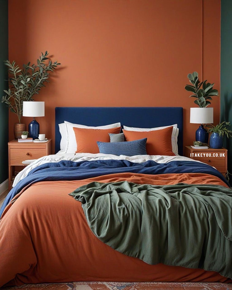 17 Terracotta Bedroom Colour Schemes : Terracotta and Deep Blue Bedroom