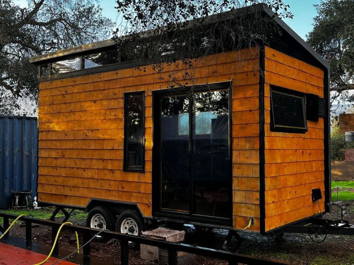 main sliding glass entrance view of typical tiny home