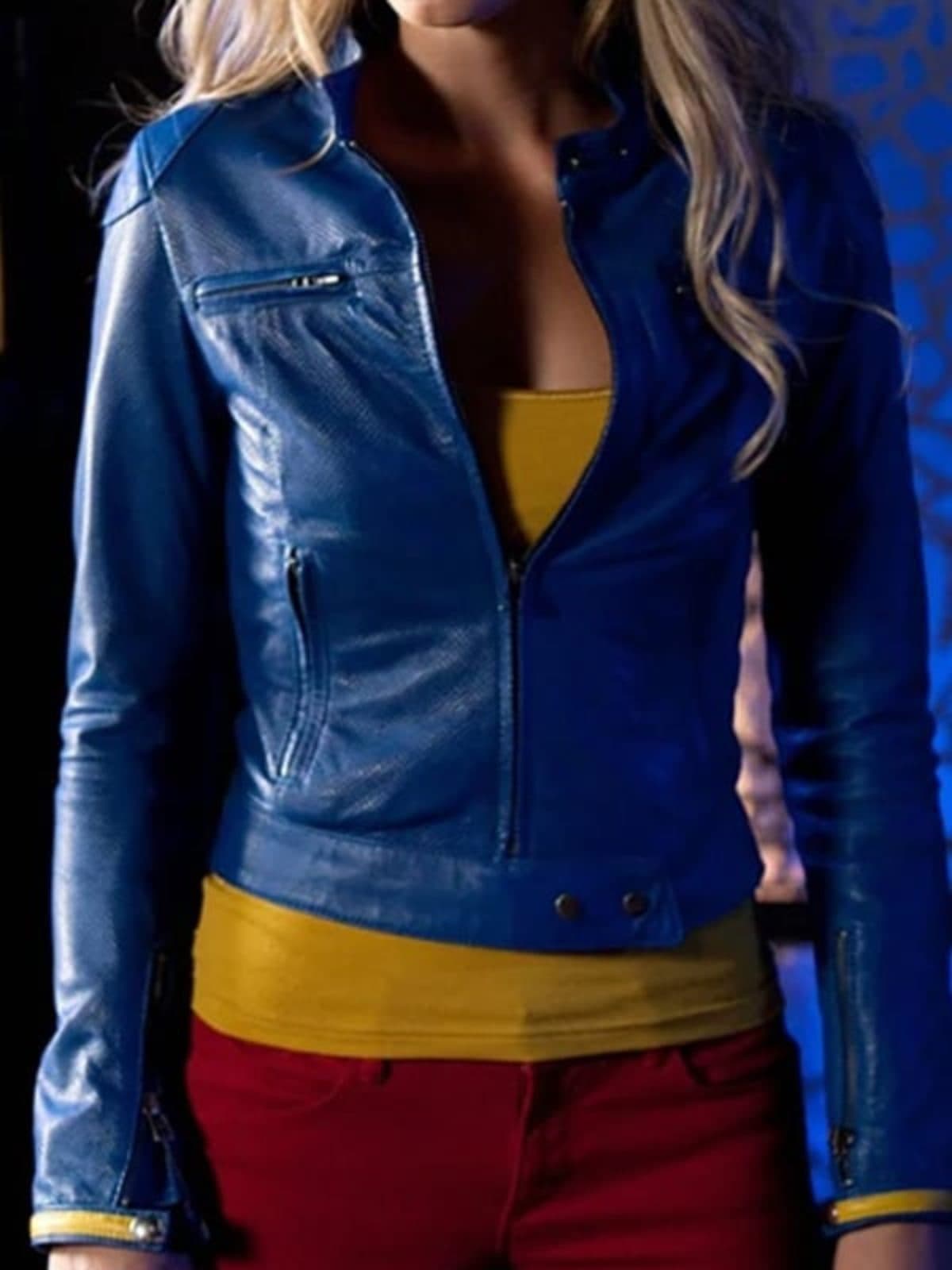 Supergirl Smallville Laura Vandervoort Leather Jacket Blue 01