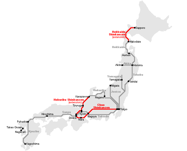 Japan Bullet Train Map Map Of Shinkansen High Speed Train Network In ...