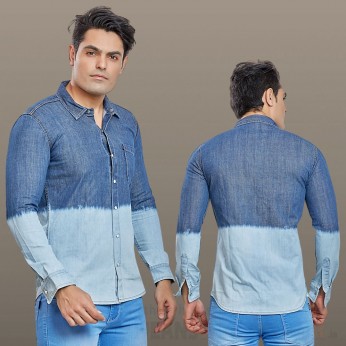 Men Blue Faded Casual Denim Shirt