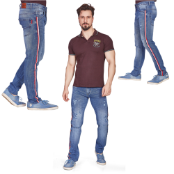 Denim Vistara Men Tape Detail Ripped Torn Jeans