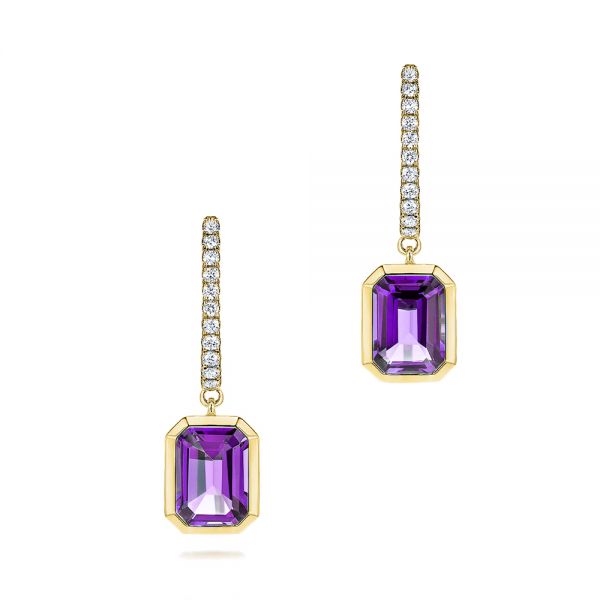 Amethyst and Diamond Huggie Earrings - Image