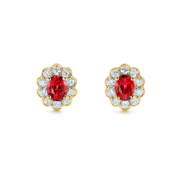 Ruby and Diamond Halo Stud Earrings - Image