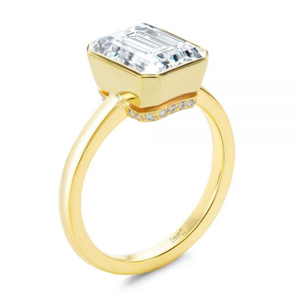 Emerald Cut Diamond Bezel Engagement Ring with Hidden Halo - Image