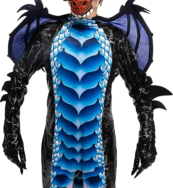 Kids Black and Blue Dragon Wings and Mask Costume