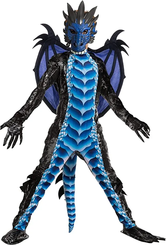 Kids Black and Blue Dragon Wings and Mask Costume