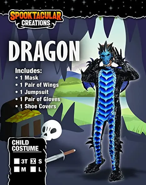 Kids Black and Blue Dragon Wings and Mask Costume