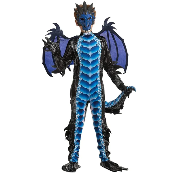 Kids Black and Blue Dragon Wings and Mask Costume