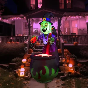 6ft Halloween Inflatable Witch with Bubble Machine in Cauldron