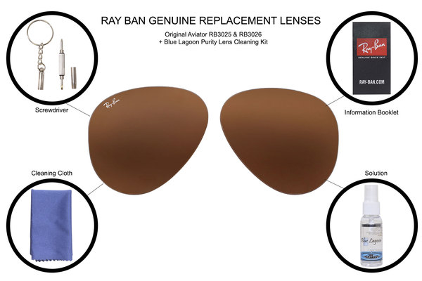 Ray Ban Original Aviator RB3025 Sunglasses Genuine Replacement Lenses w/Kit