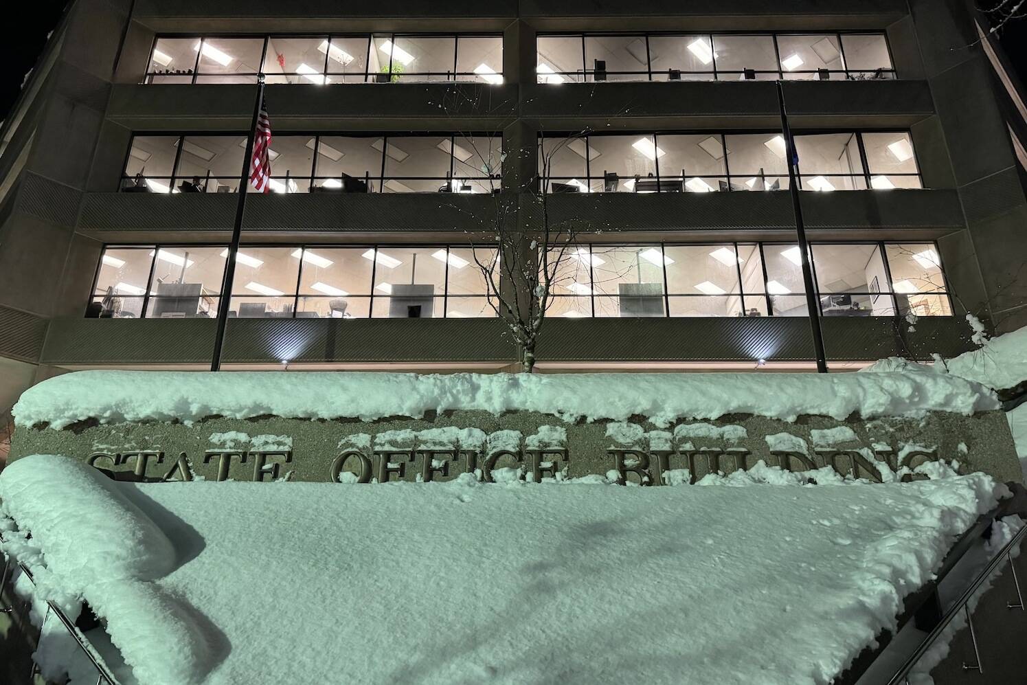 The State Office Building in Juneau is seen on Tuesday, Jan. 16, 2024. (James Brooks/Alaska Beacon)