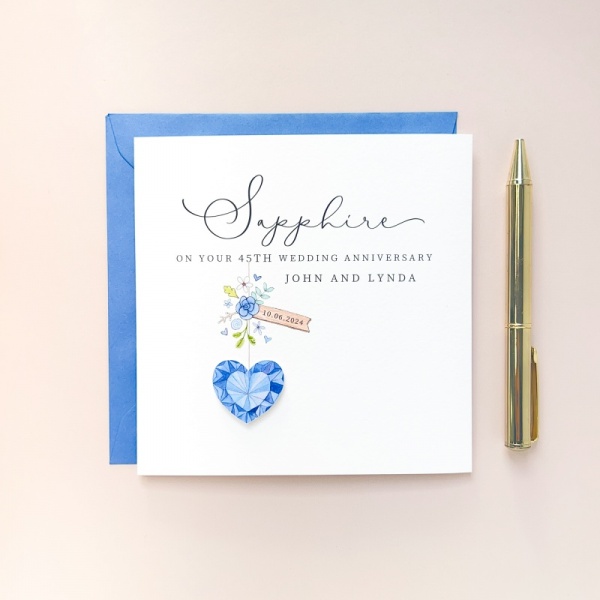 Personalised 45th Wedding Anniversary Card - Sapphire Anniversary Card