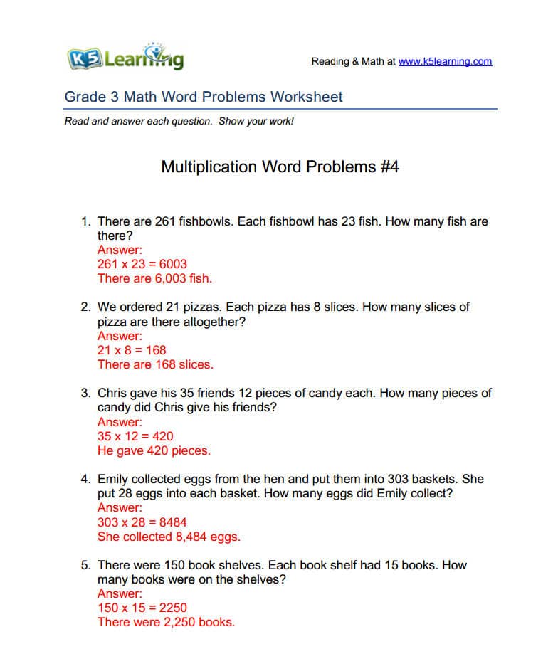 K5 Provides Answers to Math Word Problems Worksheets | K5 Learning