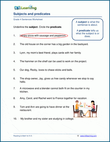 Identifying Subjects And Predicates Worksheet