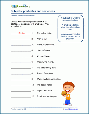 Identifying Subjects And Predicates Worksheet