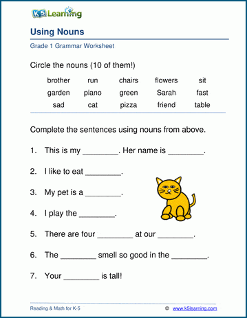 Grade 1 Noun Worksheets