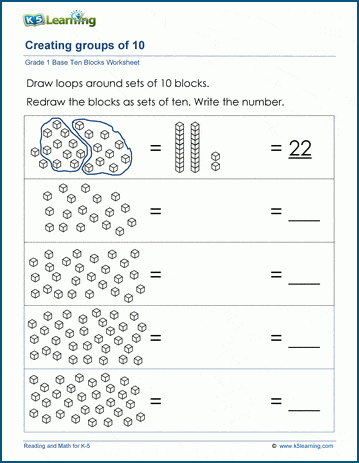 Regrouping with base 10 blocks worksheets | K5 Learning