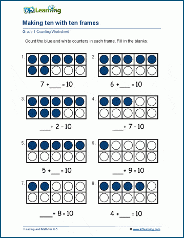 Ten Frame Worksheets for Kindergarten and Grade 1 | K5 Learning