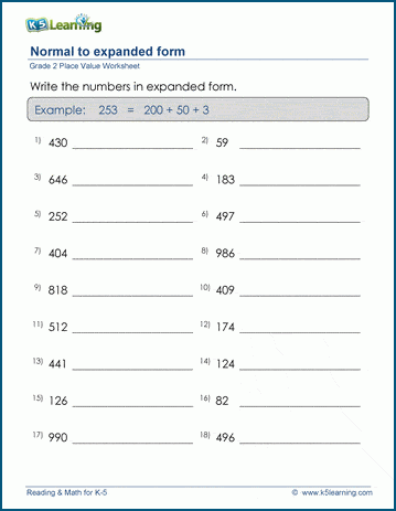 Write numbers up to 1,000 in expanded form worksheets | K5 Learning