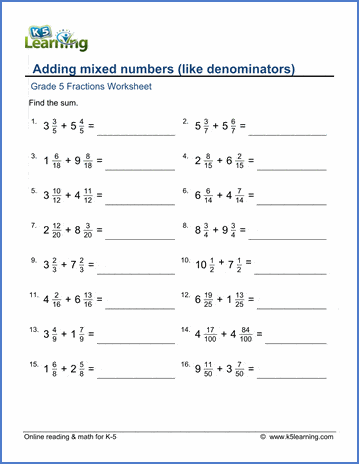 Mixed Math Worksheets 5th Grade