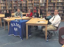 Courtesy photo
Ramstein Middle School representatives participated in a Virtual Town Hall Meeting which included (from left to right) teacher Sequinn Lee; parents Chaplain (Capt.) Matthew Streett, Jennifer Cline and Suzanne Villella; student Austin Brindowski; and Principal Josh Adams.