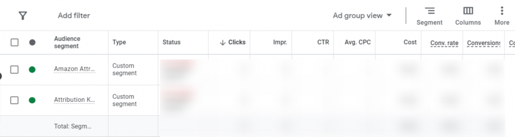 Custom audience segment in google ads.
