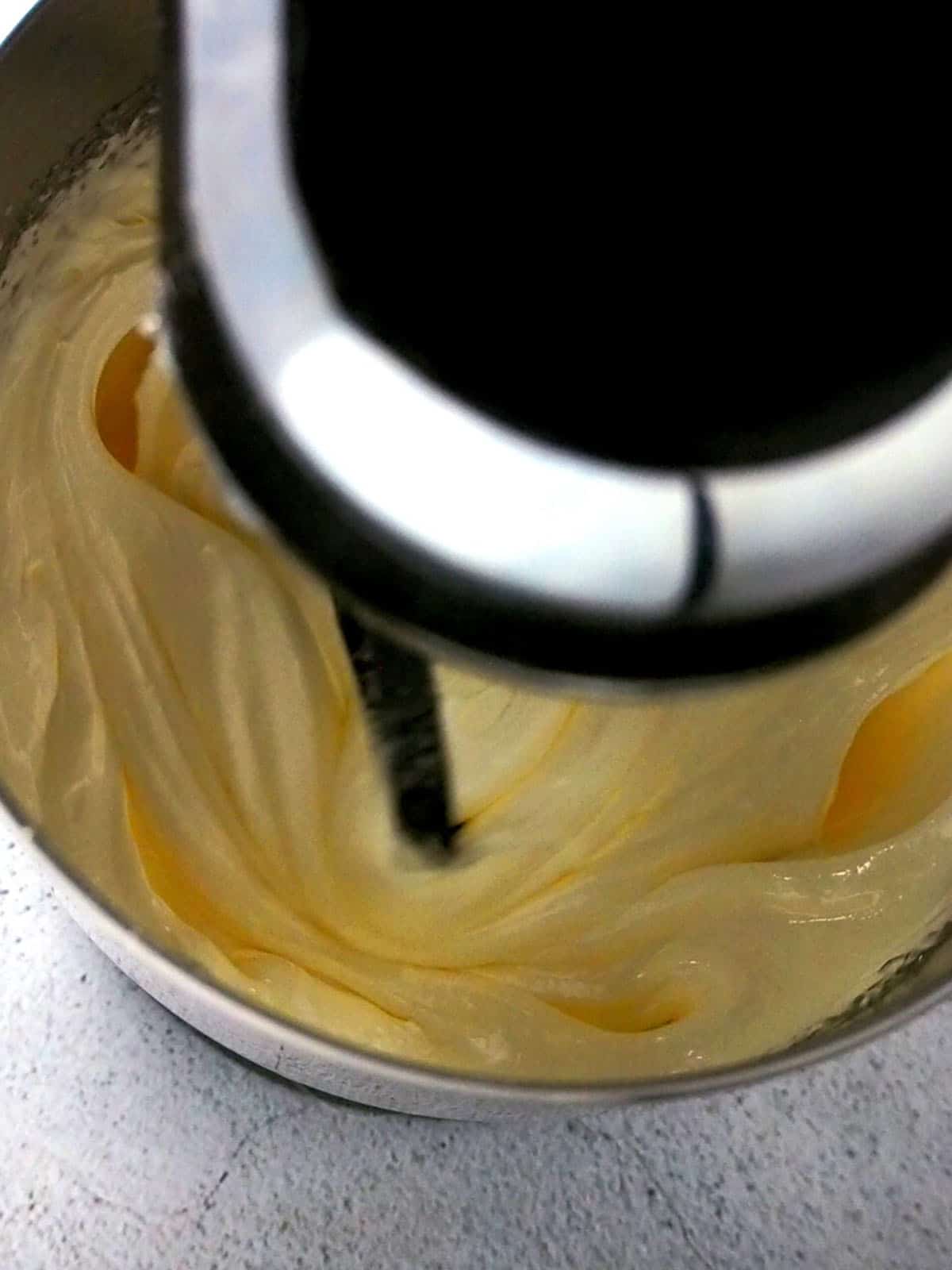 making French buttercream in a stand mixer.