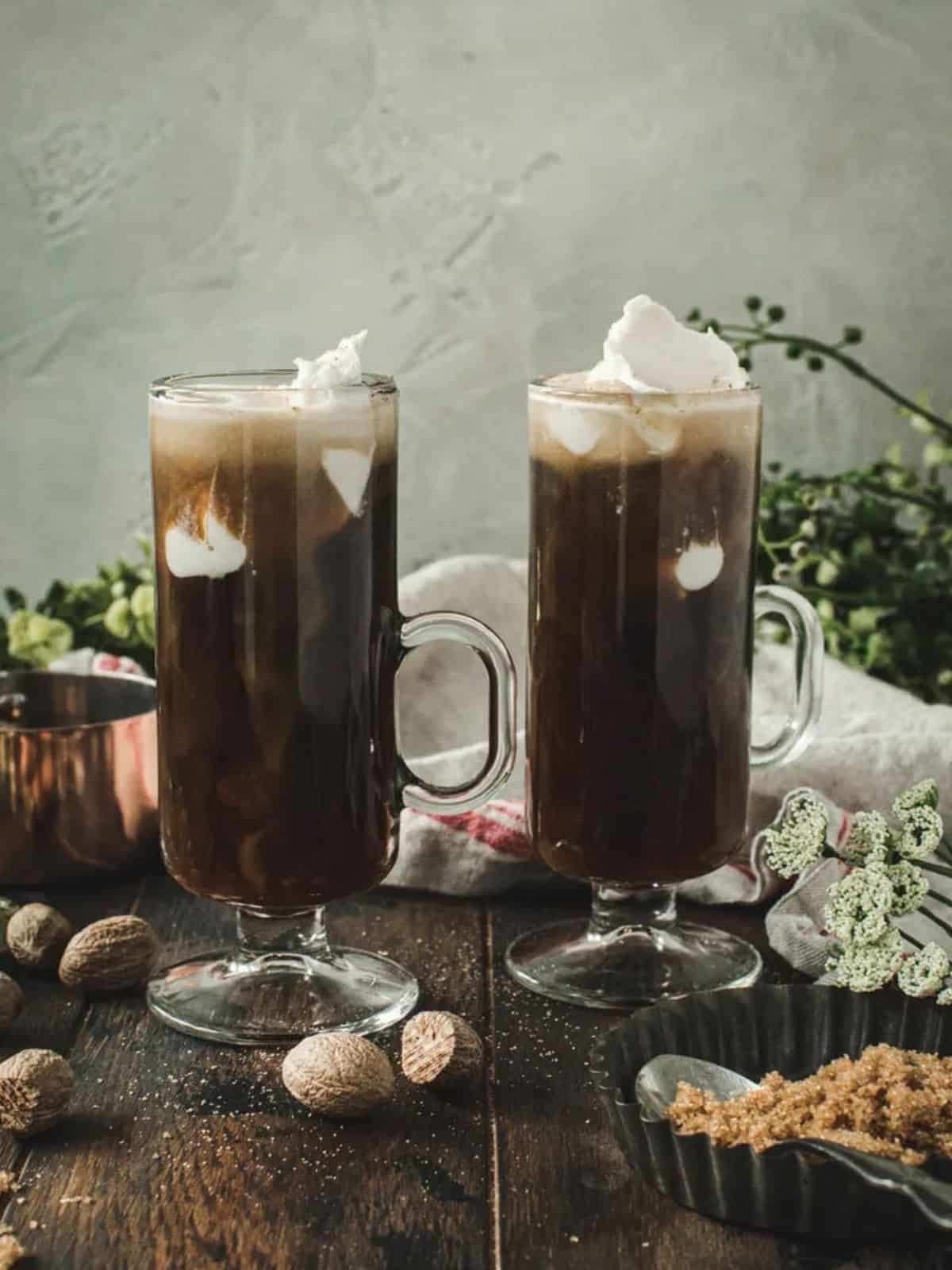 Vegan Irish coffee with cream.